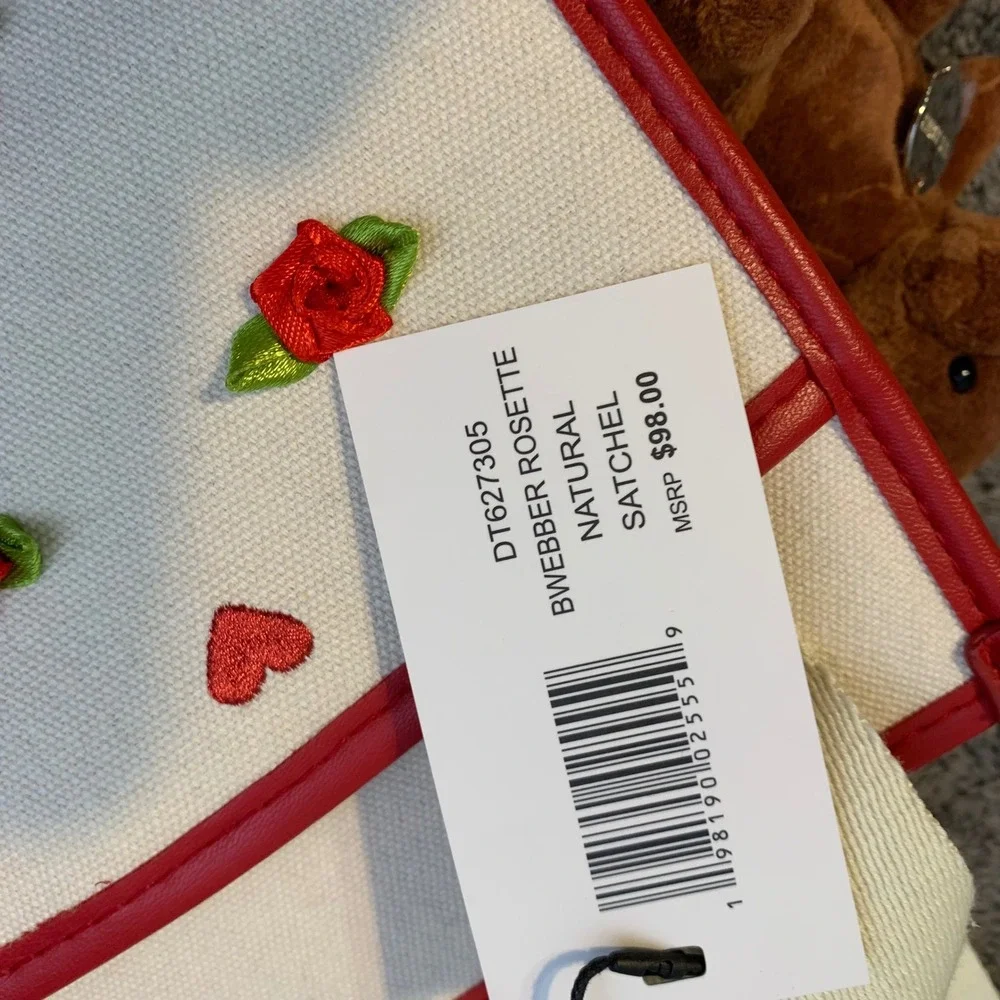 Steve Madden Rosette‎ Satchel Red Embroidered Hearts with Bear DT627305